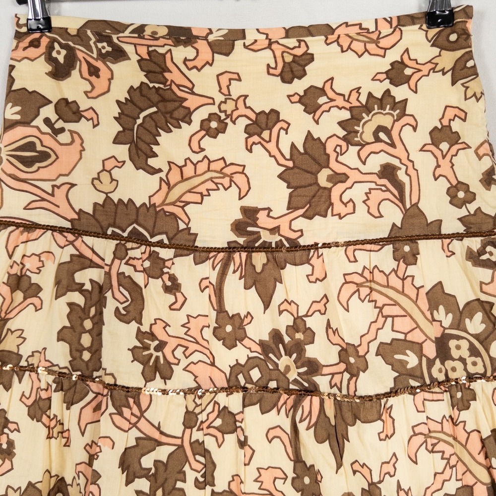LOFT Skirt Womens 6 A Line Tiered Pink Brown Floral Sequins Lined Y2K Boho Glam - Picture 2 of 8